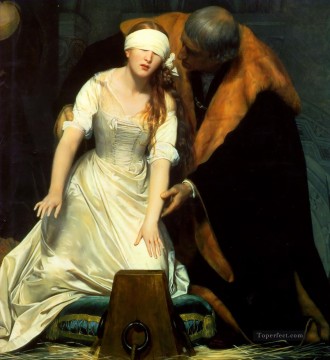 ポール・ドラローシュ Painting - レディ・ジェーン・グレイの処刑 1834年の歴史の中心 イポリット・ドラローシュ